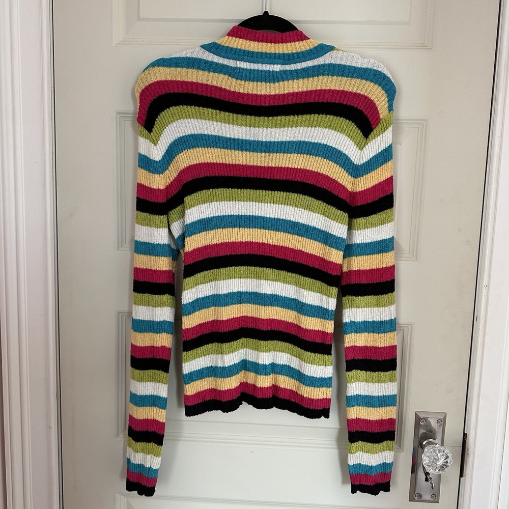 VTG Sag Harbor Women‎ SZ M Sweater Multicolor Striped Long Sleeve Retro Colorful - Picture 5 of 7